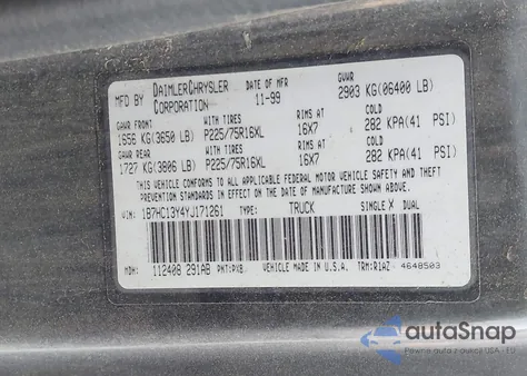 2000 Dodge Ram 1500 St from USA, damaged, VIN 1B7HC13Y4YJ171261